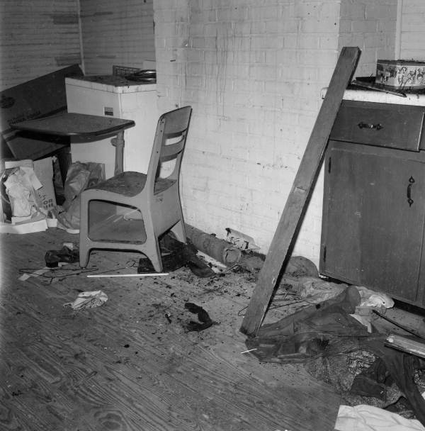 View showing some of the damage from arson at an African American school in Tallahassee, Florida.