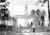 Gate entrance and tower at CCC camp in Pine Top - Baker County, Florida.