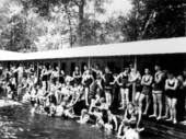 Swimmers at bathing pavilion: