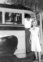 Florida State College for Women students getting off a bus - Tallahassee, Florida
