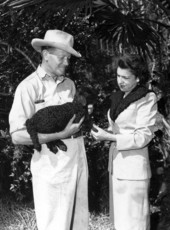 Mr. and Mrs. Bill Davis with 3-day-old Karakul lamb Zaza at their ranch - Irvine, Florida