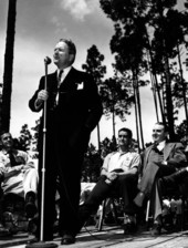 Fuller Warren speaking on the platform at Tree Farm Program - Taylor County, Florida.