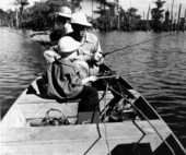 George B. Collins, Howe Sadler and his son Michael fishing together - Dead Lakes, Florida