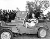 Frances Freeman taking a jeep ride at the Kendall Rare Bird Farm