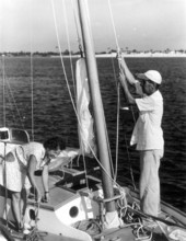 Richard King and his sister Mrs. Elizabeth Summers aboard their ketch "Playmate," made a 300 mile trip from Saint Petersburg to join the cruise