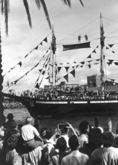The "Jose Gaspar" pirate ship in the Gasparilla Carnival - Tampa, Florida.