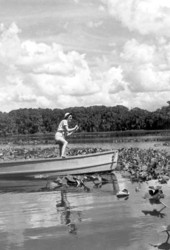 Teresa Meyers reeling in a fish - Lochloosa, Florida