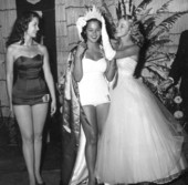 Frances Layton being crowned Miss Seaside Fiesta by the 1955 queen Gloria Bell - New Smyrna Beach, Florida.