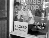 Barber James Carter closes shop for deer hunting season - Umatilla, Florida.