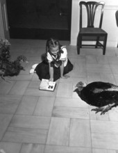Governor Collins' daughter Darby with Thanksgiving turkey at mansion - Tallahassee, Florida.