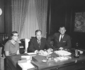 Florida's 35th Governor Haydon Burns with Mr. and Mrs. John White at office during National Pharmacy Week - Tallahassee, Florida.