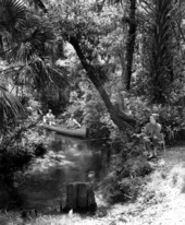 Canoeing and fishing at Juniper Springs Recreation Area - Ocala National Forest, Florida.