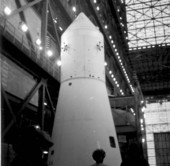 Rocket sits in the vehicle assembly building - Cape Canaveral, Florida
