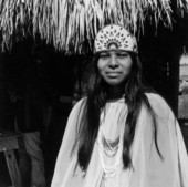 Young Seminole woman wearing a decorated headdress - Hollywood, Florida