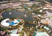 Aerial view looking over the Sea World theme park in Orlando.