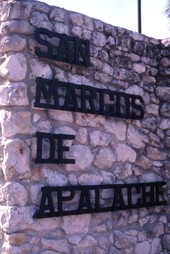 Close-up view of the sign on the fort at San Marcos de Apalache Historic State Park - Saint Marks, Florida..