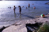 View of people at the Sebastian Inlet State Park beach - Melbourne Beach, Florida.