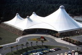 Aerial view of tensile tent structures at the Florida Festival in Orlando, Florida.