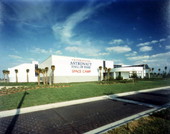 United States Astronaut Hall of Fame building advertising the Space Camp attraction - Titusville, Florida.