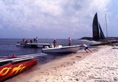 View showing Jaws II film crew members in boats at Destin, Florida.
