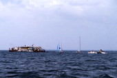 Scene showing the making of the Jaws II movie at Destin, Florida.