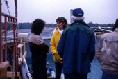 Jaws 3-D film crew members on location at Sea World in Orlando, Florida.