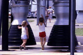 Children in the Kennedy Space Center rocket garden on Merritt Island near Titusville, Florida.