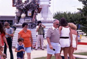 View of visitors at the Kennedy Space Center rocket garden on Merritt Island near Titusville, Florida.