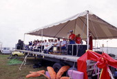 Man delivering speech during the SeaFest seafood festival in Port Canaveral, Florida.