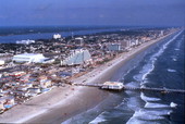 Aerial view looking northwest along the shoreline of Daytona Beach, Florida.