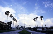 View looking west along W. Broadway from the intersection with Collier Ave. in Everglades City, Florida.
