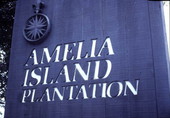 Close-up view of sign at the Amelia Island Plantation resort.