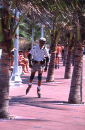 Rollerblading police officer on patrol in Ft. Lauderdale, Florida.