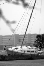Boat washed ashore during Hurricane Ivan's landfall - Fort Walton Beach, Florida.