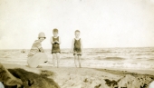Gladys Mayfield Bloyd with her twin sons at the beach on the Gulf of Mexico.