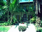View of the Hemingway house, located on Whitehead street, Key West, FL, from the front..