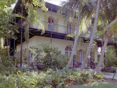 View of the Hemingway house, located on Whitehead street, Key West, FL, from the North side..