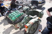 Old military motorcycle with sidecar on Main Street during Bike Week 2006 - Daytona Beach, Florida.