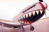 Close-up view showing the North American P-51 (Mustang), "Cloud Dancer", a WWII and Korean War era fighter aircraft on the tarmac of the Homestead General Aviation Airport during an air show.