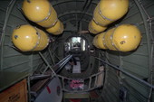 Interior view showing breathing oxygen containers in a WWII era Boeing B-17G "Flying Fortress" bomber.