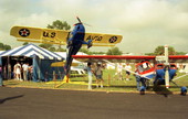 View showing the aircraft manufacturers display area at the Lakeland airport during the EAA Fly-In.