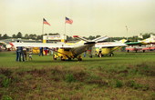 View showing Aerocars on display at the Lakeland airport during the EAA Fly-In.