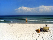 View showing people on the beach.