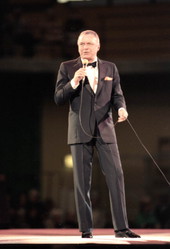 Frank Sinatra singing during a concert in Tampa, Florida.