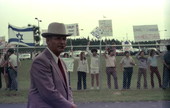 Leon County Sheriff Raymond Hamlin and demonstrators at Tallahassee Airport for the arrival of King Hussein of Jordan.