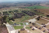 Aerial view overlooking a horse farm in Marion County, Florida.