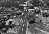 Showing aerial photograph of recently completed tunnel under New River at Fort Lauderdale, Florida.
