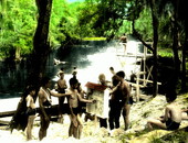 Boys at the swimming beach on a river