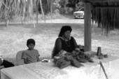 Seminole Indian Agnes Cypress making Seminole dolls- White Springs, Florida