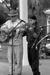 Martin (fiddle) and John Johnson competing in the old time fiddling contest at the Florida Folk Festival- White Springs, Florida